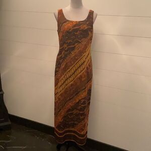 Positive Attitude Brown and Orange Midi Dress
